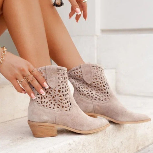 Womens Plus-Size Fashion Ankle Boots With Hollowed-Out Design And Chunky Heel See size chart under “more details”