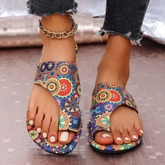 Womens Floral Flip-flops With A Flat Sole See size chart under “more details”